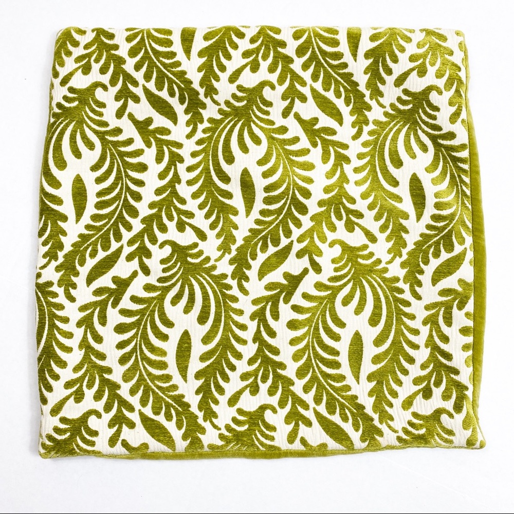 Pier One Green Velvet leaf pillow cover 16 in